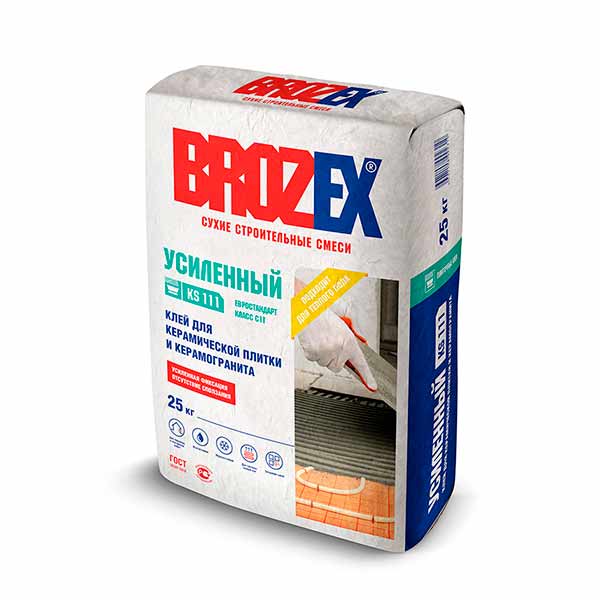 Клей для керамической плитки и керамогранита KS 111 УСИЛЕННЫЙ,Brozex 25кг