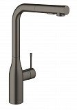 Смеситель для кухни Grohe Essence New с выдвижным изливом, тёмный графит матовый