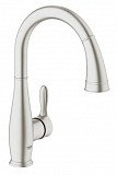 Смеситель для кухни однорычажный Grohe Parkfield с выдвижной лейкой, C-образный излив, суперсталь