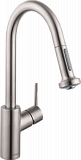 Кухонный смеситель Hansgrohe Talis M52 однорычажный, 220, для установки напротив окна, с вытяжным душем, 2jet, Sbox, сталь