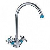 Смеситель Decoroom DR46028-Blue двуручный для кухни с повортным изливом, синий/хром