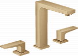 Смеситель для раковины Hansgrohe Metropol 160, на 3 отверстия, с рычаговыми рукоятками, со сливным клапаном Push-Open, бронза