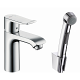 Смеситель для раковины Hansgrohe Metris, с гигиеническим душем и сливной клапан Push-Open