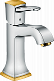 Смеситель для раковины Hansgrohe Metropol Classic 110, однорычажный, с рычаговой рукояткой и сливным гарнитуром, хром/золото