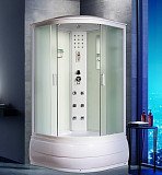 Душевая кабина Водный Мир ВМ-8608 (100х100х215), стенки матовые, стекла матовые, высокий поддон, белый профиль, с электрикой
