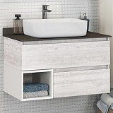 Тумба-умывальник COMFORTY Прага-75, дуб белый с антрацитовой столешницей, с раковиной COMFORTY 78189